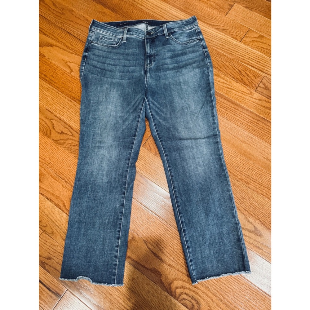 NYDJ Sheri Slim Jeans Womens 14 Medium Wash Lift Tuck Raw Hem Denim Blue